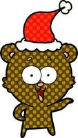 Lachender Teddybär im Comic-Stil Illustration einer tragenden Weihnachtsmütze vektor
