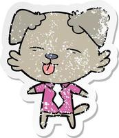 bedrövad klistermärke av en tecknad hund i skjorta och slips vektor