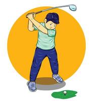 ein kleiner Junge, der Golf im Vektorillustrationsdesign spielt vektor