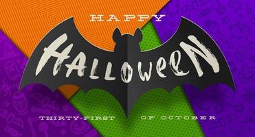 halloween vektor illustration. borsta kalligrafi hälsning på en siluett av papper bat
