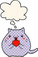 söt tecknad katt i kärlek och tankebubbla i serietidningsstil vektor
