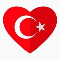 Flagge der Türkei in Form von Herzen, flacher Stil, Symbol der Liebe zu seinem Land, Patriotismus, Symbol für den Unabhängigkeitstag. vektor