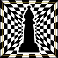Schachbrett mit einem Schachfigurenläufer und einem Goldrahmen. traditionelles weihnachtsferienspiel. vektor