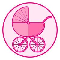 Kinderwagen. rosafarbenes Baby-Symbol auf weißem Hintergrund, Linienkunst-Vektordesign. vektor