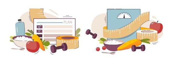 nutritionist koncept. viktminskningsprogram. koncept för hälsosam mat, måltidsplanering, kostrådgivning, balans kostprogram. platt vektorillustration vektor