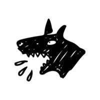 Hundekopf mit schreiendem, wütendem Ausdruck für Tattoo-Design. Tierhand gezeichnetes Vektorillustrationsdesign vektor