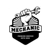 Mechaniker-Abzeichen-Logo-Design im Retro-Stil. Klempner-Logo-Design-Vorlage vektor