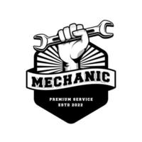 Mechaniker-Abzeichen-Logo-Design im Retro-Stil. Klempner-Logo-Design-Vorlage vektor