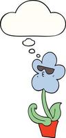 coole Cartoon-Blume und Gedankenblase vektor