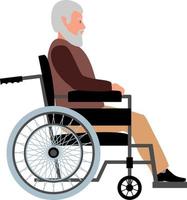 älterer Mann im Rollstuhl. großvater sitzt im rollstuhl, behinderter senior herr posiert im rollstuhl, auf einem gehwagen braucht medizinische versorgung vektor