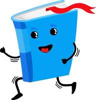 Kawaii löparbok. blå bok i full fart. söt lärobok karaktär, roligt lärande, tecknad ikon vektor