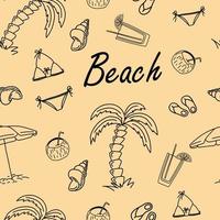 Webhand gezeichnetes nahtloses Sommermuster mit Strandikonen. Skizzenhintergrund zu einem Strandthema. Vektor-Illustration vektor