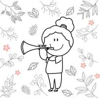 karikaturillustration des kleinen jungen, der spaß hat, die trompete zu spielen vektor