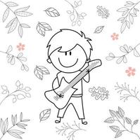 karikaturillustration des kleinen jungen, der spaß hat, gitarre zu spielen vektor