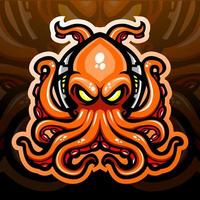 Oktopus-Kraken-Maskottchen. Esport-Logo-Design vektor