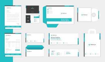 grön designmall för företagspapper med kreativa visitkort, brevpapper, faktura och kuvert vektor