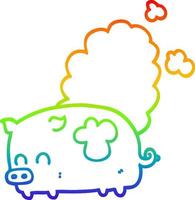 Regenbogengradientenlinie Zeichnung Cartoon stinkendes Schwein vektor