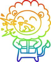 Regenbogengradientenlinie Zeichnung Cartoon brüllender Löwe mit Geschenk vektor