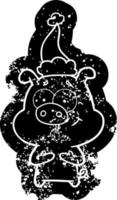 glad tecknad nödställd ikon av en gris som bär tomtehatt vektor