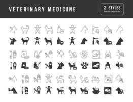 uppsättning enkla ikoner för veterinärmedicin vektor
