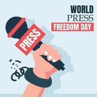 Illustrationsvektorgrafik von Handschellen, die ein Mikrofon hochhalten, perfekt für Welttag der Pressefreiheit, Feiern, Grußkarten usw. vektor