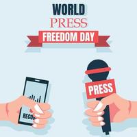 Illustrationsvektorgrafik der Hand, die Mikrofon und Smartphone trägt, perfekt für Welttag der Pressefreiheit, Feiern, Feiertage, Grußkarten usw.