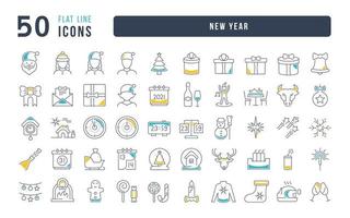 uppsättning linjära ikoner för det nya året vektor