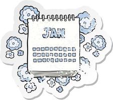 retro nödställd klistermärke av en tecknad kalender som visar januari månad vektor