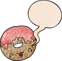 süßer Cartoon-Donut und Sprechblase im Retro-Textur-Stil vektor