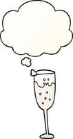 Cartoon-Champagnerglas und Gedankenblase in glattem Farbverlauf vektor
