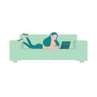 Frau mit Laptop auf dem Sofa vektor