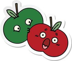 Aufkleber eines niedlichen Cartoon-Apfelpaares vektor