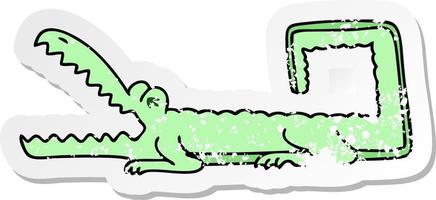 beunruhigter Aufkleber eines skurrilen, handgezeichneten Cartoon-Krokodils vektor
