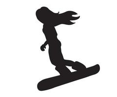 Schatten, Silhouette eines Mädchens beim Snowboarden vektor