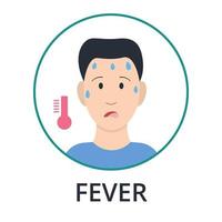 Mann mit Fieber. grippe, corona. Informationen zu Symptomen von Affenpocken. flacher Stil, Vektorillustration. vektor