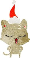 Fröhlicher Retro-Cartoon einer Katze mit Weihnachtsmütze vektor