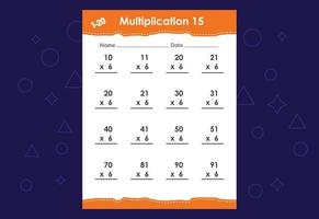 Grundlegende mathematische Multiplikation für Kinder. ein pädagogisches Arbeitsblatt für Kinder. Vektordesign vektor