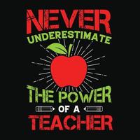 underskatta aldrig kraften hos en lärare - läraren citerar t-shirt, typografi, vektorgrafik eller affischdesign. vektor