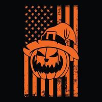 Grunge amerikanische Flagge mit Kürbis - Halloween-Konzept-T-Shirt-Design, Vektorgrafik vektor