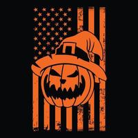 grunge amerikanska flaggan med pumpa - halloween koncept t-shirt design, vektorgrafik vektor