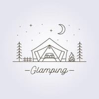 Campingplatz mit Glamping-Zelt im Naturlogo-Linienkunst-Vektorillustrationsdesign vektor