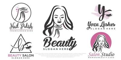 Beauty-Wimpernverlängerung, Beauty-Frauen und Nagel-Icon-Set-Logo-Design vektor