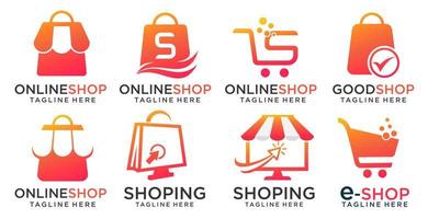 Online-Shop-Icon-Set-Logo-Designs-Vorlage .combination, Shop, Einkaufstasche, Trolley und Computer vektor