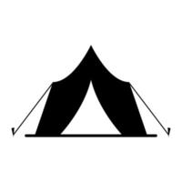 camping tält svart siluett ikon. turistskydd utomhus avkoppling glyf piktogram. kampanjresa rolig aktivitet platt symbol. turism fritid äventyr tält. isolerade vektor illustration.