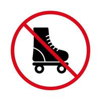 kein erlaubtes Skating-Schild. Verbotene Rollzone. Verbotenes Rollschuh-Piktogramm. verbieten Rollschuh schwarze Silhouette Symbol. Sportschuhe rotes Stoppkreissymbol. isolierte Vektorillustration. vektor