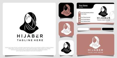 islamisk kvinna som bär hijab logotyp design med visitkort vektor