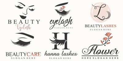 Frauen Schönheit und Wimpern Symbolsatz Logo-Design vektor