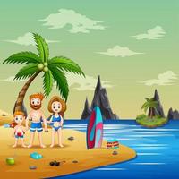 glückliche Familie mit Badeanzügen in Strandnähe vektor