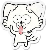 bedrövad klistermärke av en tecknad hund med tungan som sticker ut vektor