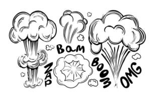 handgezeichnete Gekritzelexplosion, Bombenelement. handgezeichnete Inschrift. omg, boom, bam, zap. Comic-Sketch-Stil. skizzieren. explosive Blase-Vektor-Illustration vektor